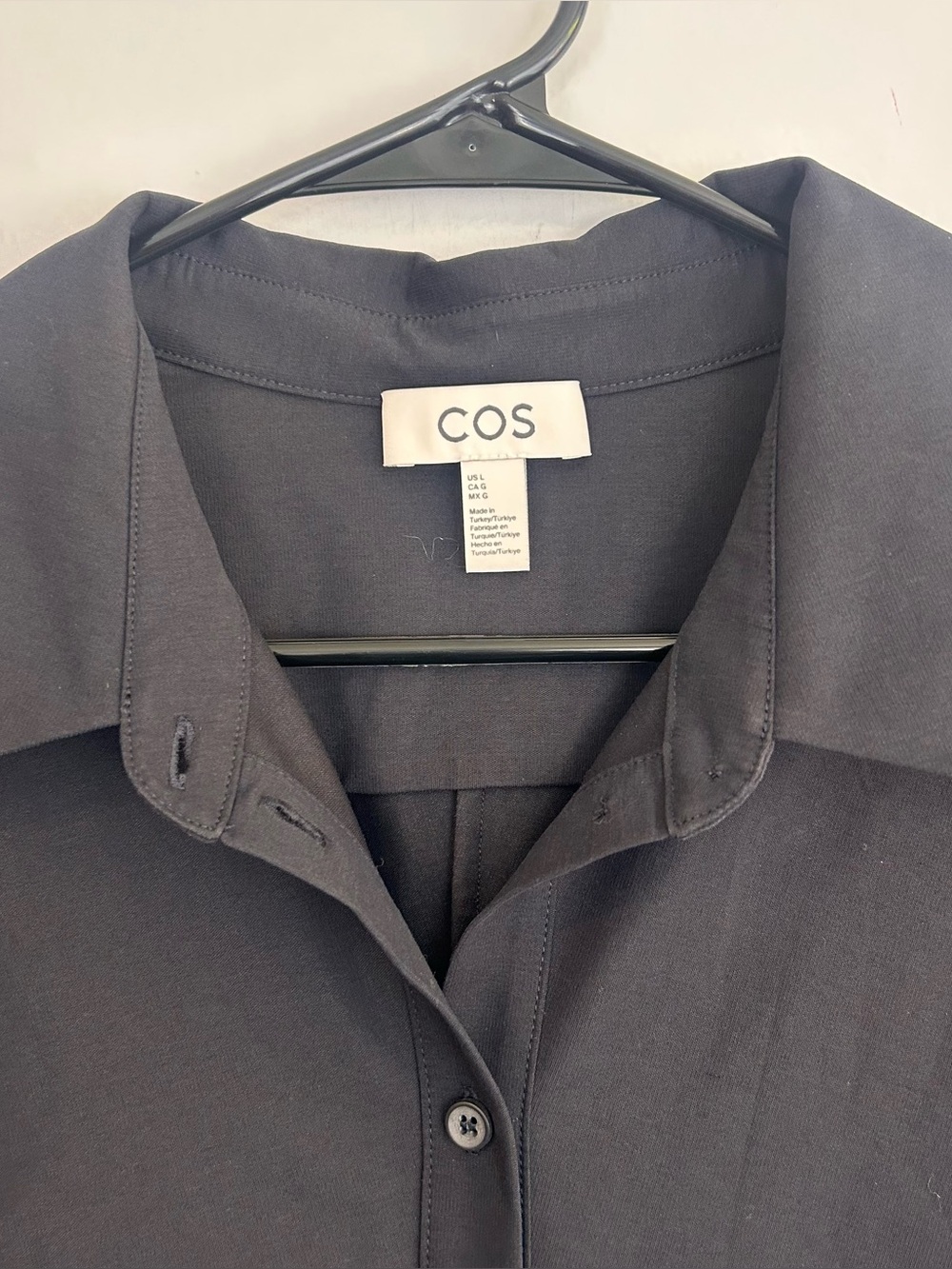 COS Dark Blue Short Sleeve Ruched Button Front Shirt Collared Midi Dress Large - Picture 4 of 12